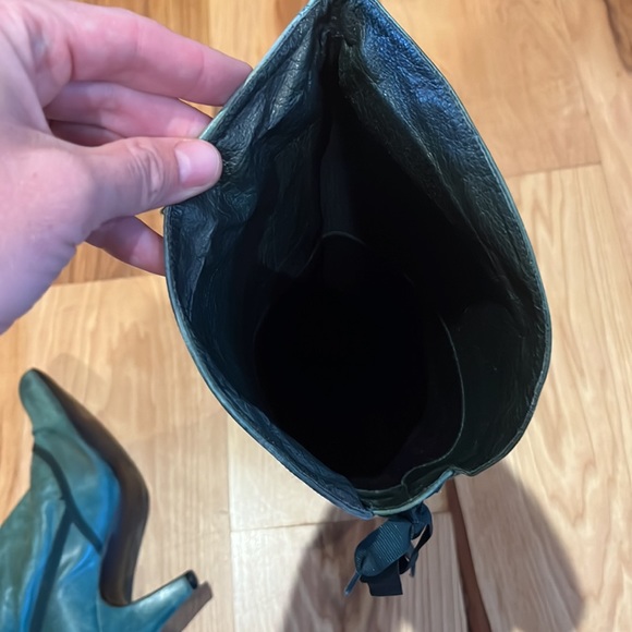 Women’s Knee-High Lace Up Kitten Heel Boots green amazing real leather - Picture 12 of 13